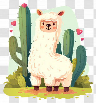 Alpaca Cartoon - White Llama With Hearts Transparent PNG