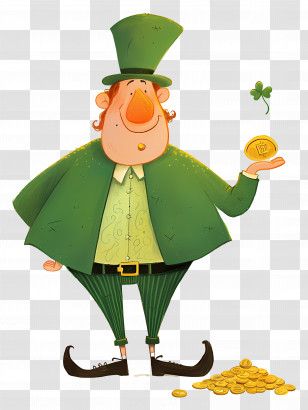 Irish Man Holding Coins - Leprechaun With Gold Coin Transparent PNG
