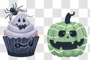 Halloween Cupcakes - Spooky Halloween Cupcake And Pumpkin Illustration Transparent PNG