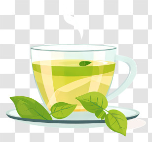 Green Tea - Steaming Cup Of Green Tea With Leaves Transparent PNG