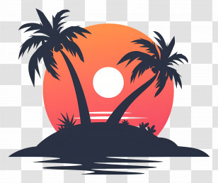 Beach Logo - Tropical Island Silhouette At Sunset Transparent PNG
