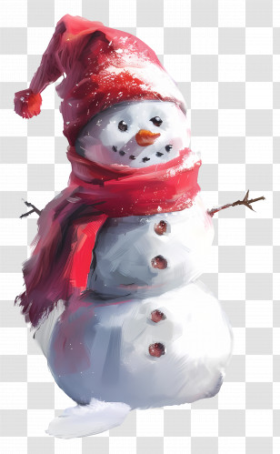 Christmas Snowman - Snowman With Hat And Scarf Transparent PNG