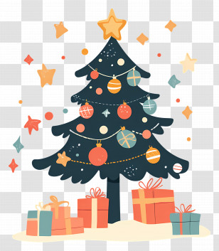 Christmas Tree - Christmas Tree With Ornaments And Presents Transparent PNG