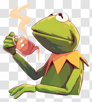 Kermit The Frog - Funny Frog Drinking Tea Cartoon Transparent PNG