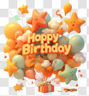 Cartoon Birthday Balloon - Happy Birthday Balloons And Stars Transparent PNG