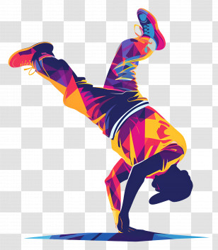 Breakdance Silhouette - Colorful Breakdancer In Action Transparent PNG