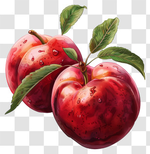 Nectarines - Juicy Red Apples With Green Leaves Transparent PNG