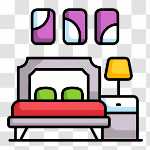 Sleeping Room - Cartoon Interior Of A Bedroom With Furniture And Wall Art Transparent PNG