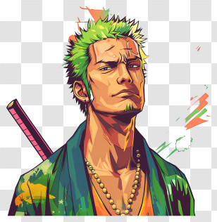One Piece Roronoa Zoro - Green-Haired Cartoon Fighter With Sword Transparent PNG