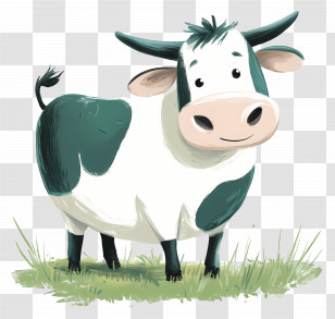 Cute Cow - Adorable Cartoon Cow In A Pasture Transparent PNG