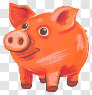 Piggy Bank - Orange Cartoon Pig Illustration Transparent PNG