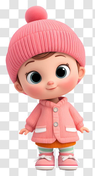 Baby Girl - Pink Cartoon Child In Winter Outfit Transparent PNG