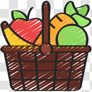Food Gift Baskets - Cartoon Basket Of Fruits And Vegetables In Doodle Style Transparent PNG