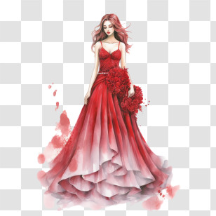 Wedding Dress - Elegant Woman In Flowing Red Dress Transparent PNG