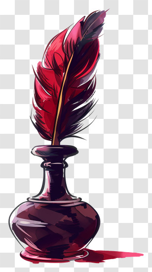 Quill Inkwell - Red Quill And Ink Bottle Transparent PNG