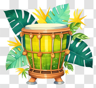 Drum - Tropical Drum With Colorful Leaves Transparent PNG