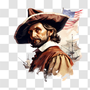 Columbus Day - Historical Explorer With Sailing Ships Transparent PNG