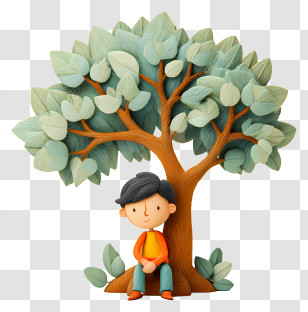 Sitting Under Tree - Boy Sitting Under A Tree Transparent PNG