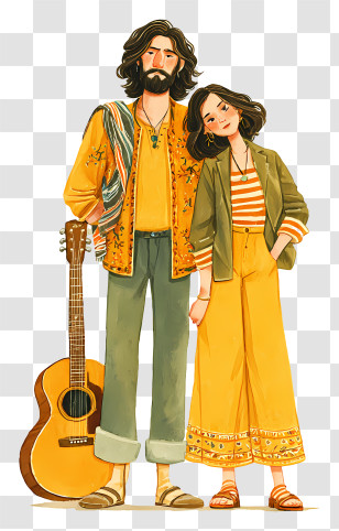 Man And Woman - Retro Couple With Guitar Transparent PNG