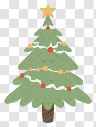Christmas Tree - Cartoon Christmas Tree With Star And Garlands Transparent PNG