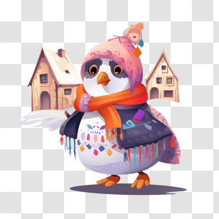 Little Penguin - Winter Bird In Scarf Amid Snowy Setting Transparent PNG