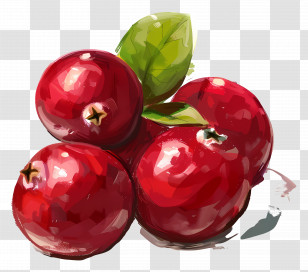 Cranberry - Illustration Of Red Cranberries With Green Leaves Transparent PNG
