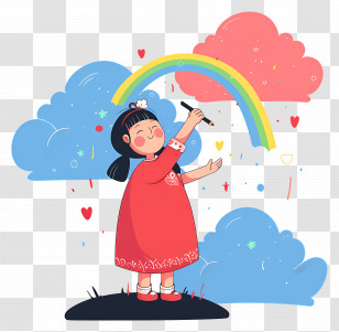 Little Girl Drawing - Girl Painting Rainbow Illustration Transparent PNG