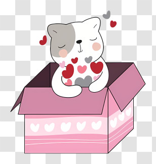 Cat - Cute Cat In Box With Hearts Transparent PNG