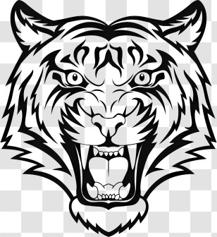 Tiger Logo - Black And White Fierce Tiger Illustration Transparent PNG