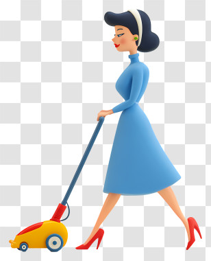 Woman With Vacuum Cleaner - 3D Woman Vacuuming Transparent PNG