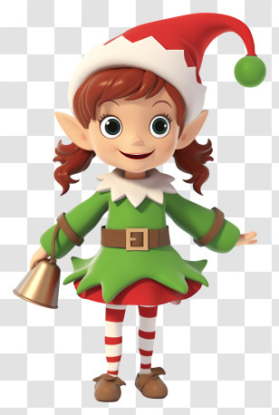Girl With Red Hair - Friendly Christmas Elf Cartoon Transparent PNG