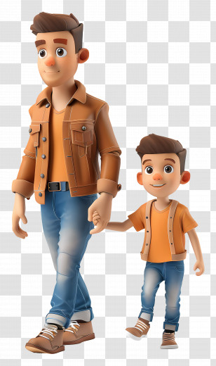 Father And Son Animated - Father And Son Holding Hands In Cartoon Style Transparent PNG