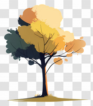 Cartoon Tree - Colorful Autumn Tree With Changing Leaves Transparent PNG