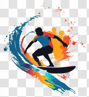 Surfing - Colorful Splash Surfing Illustration Transparent PNG
