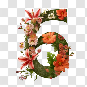 Number 6 Flower - Floral Number 6 Transparent PNG