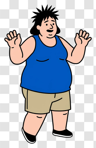 Obese Woman - Cartoon Man In Blue Tank Top Transparent PNG