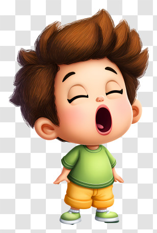 Cartoon Boy Yawning - Cute Yawning Child In Green Shirt Transparent PNG