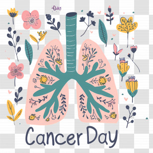 World Lung Cancer Day - Cancer Day Lungs Illustration With Floral Design Transparent PNG