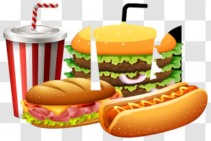 Food Item - Fast Food Offerings Including Burgers And Drinks Transparent PNG