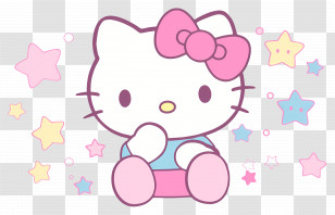 Hello Kitty - Cute White Cat With Pink Bow And Stars Illustration Transparent PNG