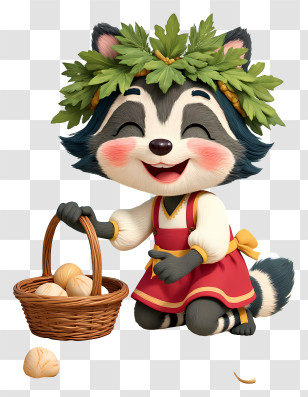 Raccoon Girl Mascot - Smiling Raccoon With Basket Transparent PNG