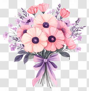 Pink Bouquet - Pink Flower Bouquet With Ribbon Transparent PNG