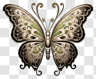 Black Butterfly - Green And Brown Intricate Butterfly Transparent PNG