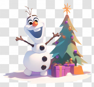 Frozen Olaf - Cheerful Snowman With Christmas Tree And Gifts Transparent PNG
