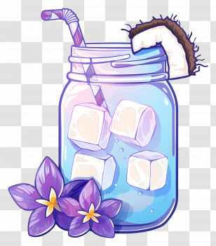 Coconut Water - Blue Drink With Coconut And Ice Cubes Transparent PNG