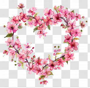 Heart Flower - Pink Floral Heart Illustration Transparent PNG