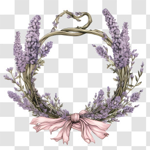Lavender Wreath - Lavender Floral Wreath With Pink Ribbon Transparent PNG