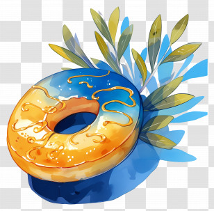 Blue Doughnut - Colorful Donut With Leaves Transparent PNG