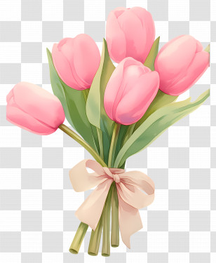Bouquet Of Tulips - Pink Tulip Bouquet With Bow Transparent PNG