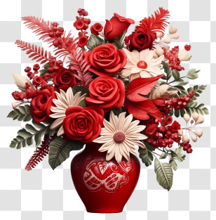 Vase - Red Flower Bouquet In Decorative Vase Transparent PNG